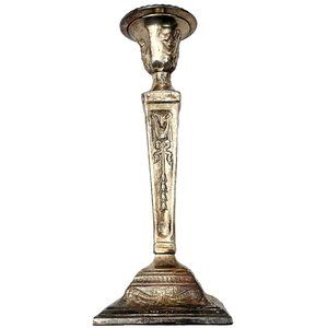 Vintage EP Brass SIlver Plated Chunky Single Candlestick Bow Design 10" T Decor